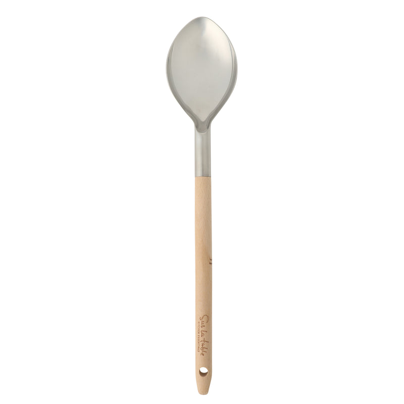 Sur La Table Kitchen Essentials Spoon - Stainless Steel Head - Beech Wood Handle - Tie Card