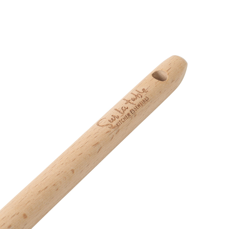 Sur La Table Kitchen Essentials Spoon - Stainless Steel Head - Beech Wood Handle - Tie Card