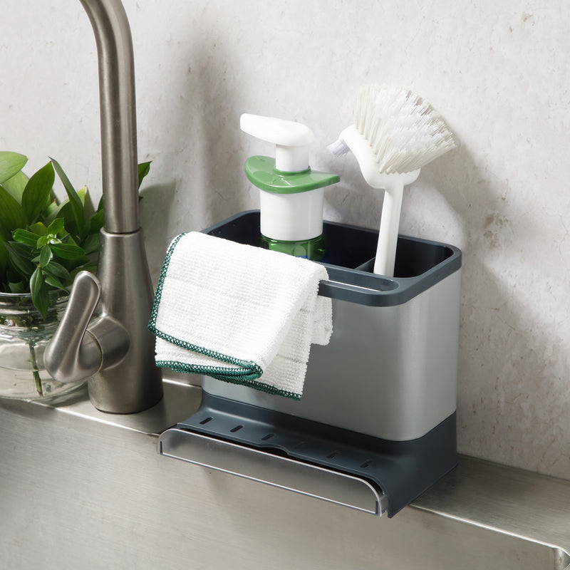 Gibson Home Ledgebrook - 7.2 IN L X 4.6 IN W X 6.1 IN H Sink Organizer - Grey - Galvanized Board w/ Powder Coat - Silk Logo Print - SS - Gift Boxw/ Remailer