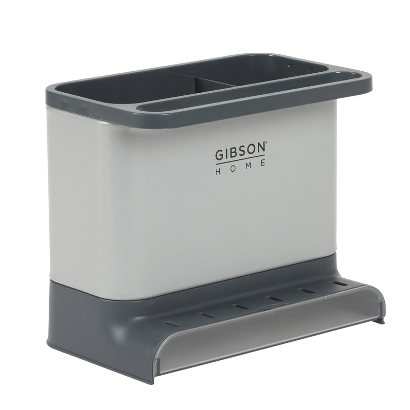 Gibson Home Ledgebrook - 7.2 IN L X 4.6 IN W X 6.1 IN H Sink Organizer - Grey - Galvanized Board w/ Powder Coat - Silk Logo Print - SS - Gift Boxw/ Remailer