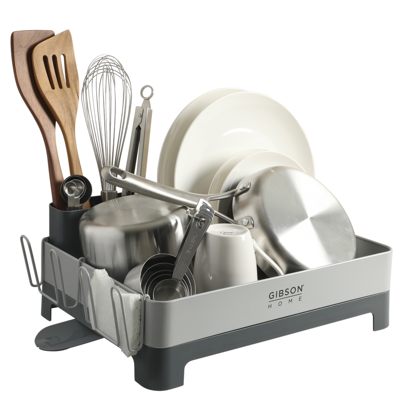 Gibson Home Stainless Steel - 16.3 in L (including the drip water 19.3in) Dish Rack - Galvanized Board w/ Powder Coat - Silk Logo Print - Color Sleeve w/ Remailer