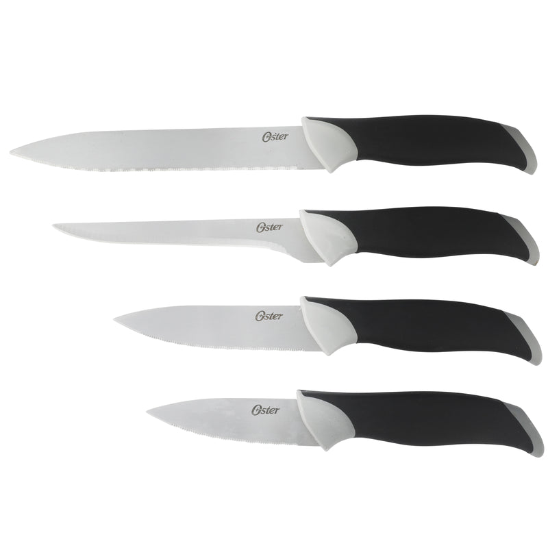 Oster Lindbergh 22pc Stainless Steel Cutlery Set w/ Black Wood Block - Grey/Black - TPR/PP Handle - Gift Box