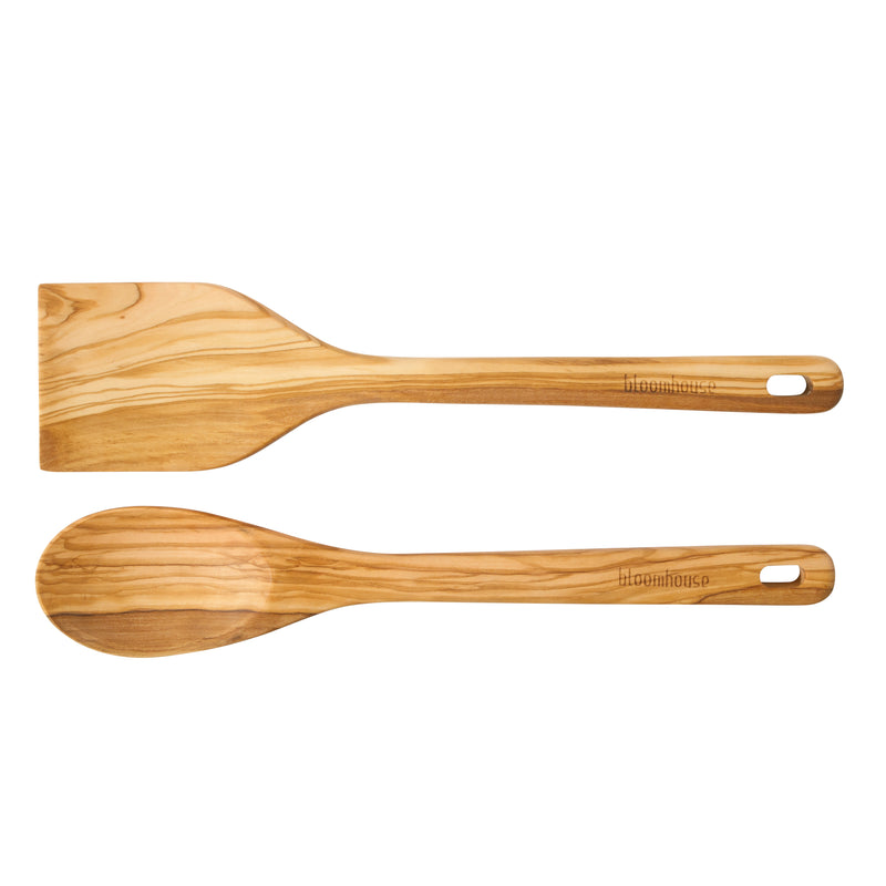Bloomhouse 3pc 4.8qt Stoneware Baker With Tools - Linen/Taupe - Solid Color - Olive Wood - Gift Box w/ Remailer
