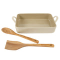 Bloomhouse 3pc 4.8qt Stoneware Baker With Tools - Linen/Taupe - Solid Color - Olive Wood - Gift Box w/ Remailer