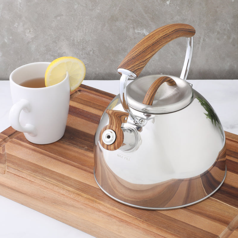 Mr. Coffee Fremont 2qt Stainless Steel Tea Kettle - Metallic Polished - Wood Look Handle - Gift Box w/ Hang Tag