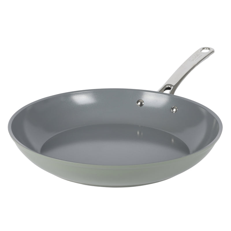 Sur La Table Kitchen Essentials Gourmet Cuisine 12" Forged Aluminum Frying Pan - Grey Ceramic Titanium Interior - Induction Base - Stainless Steel Hollow Handle - Color Sleeve