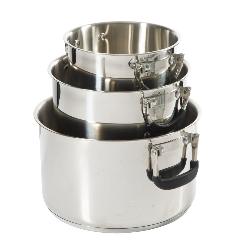 Oster Platinum Silverbolt 6pc 5-Ply Stackable Dutch Oven Set - Straight Shape - Foldable Wire Handle - Gift Box w/ Remailer