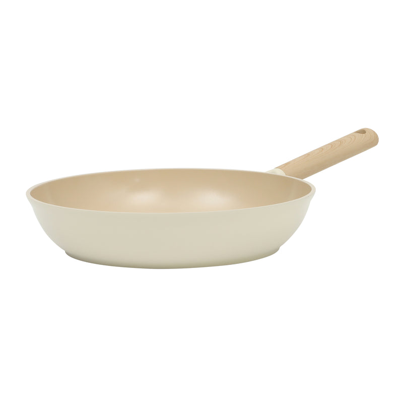 Gibson Elite Folkstone 10" Cast Aluminum Frying Pan - Linen- Nonstick Ceramic Interior - Induction Base - Wood Look Soft Touch Handle - Color Sleeve