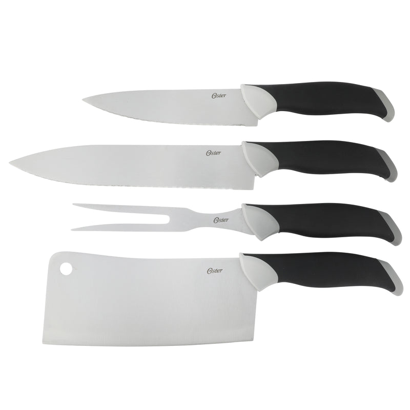 Oster Lindbergh 22pc Stainless Steel Cutlery Set w/ Black Wood Block - Grey/Black - TPR/PP Handle - Gift Box