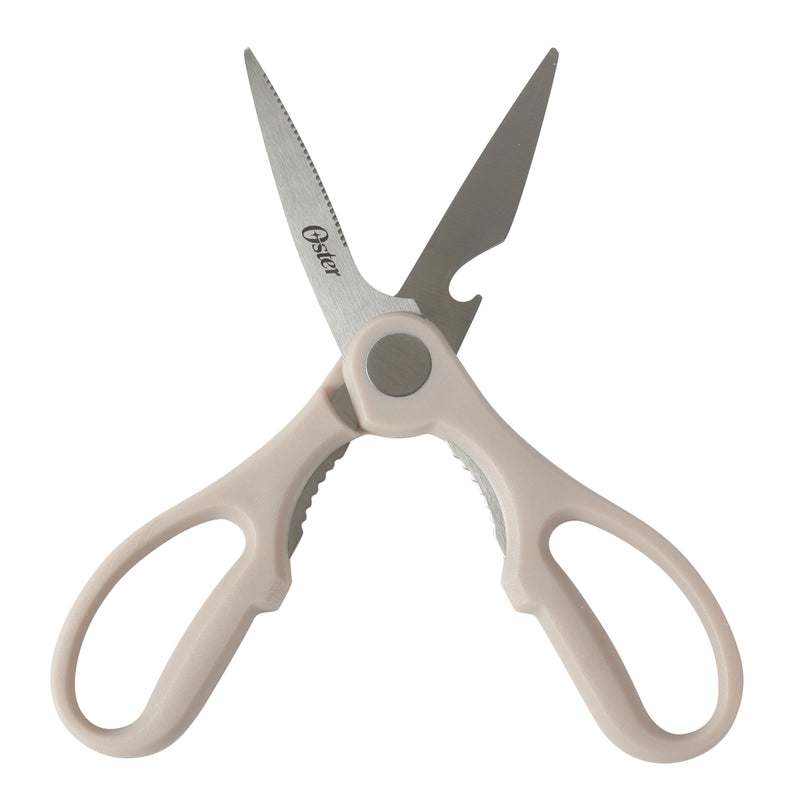 Oster Gunderson 2pc 6" Cleaver & Scissors Set - Taupe - Textured Blade - Non Stick - PP Wood Look Soft Touch Handle - Clam Pack