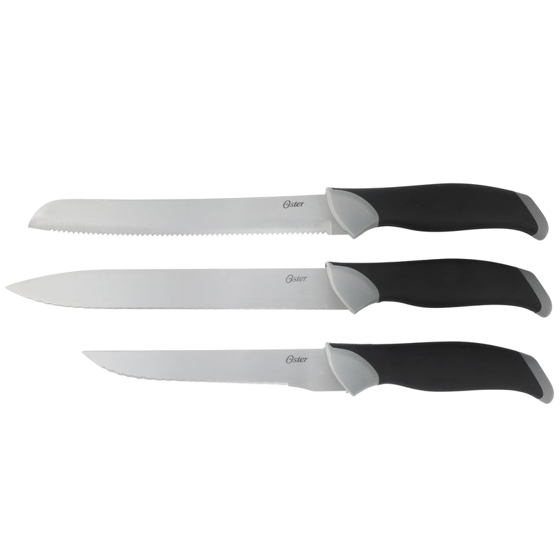 Oster Lindbergh 22pc Stainless Steel Cutlery Set w/ Black Wood Block - Grey/Black - TPR/PP Handle - Gift Box