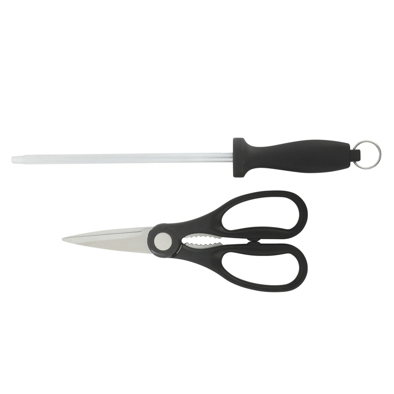Oster Eddington 16pc Stainless Steel Cutlery Set w/ Black Wood Block - Textured Ridged Handle - GBX