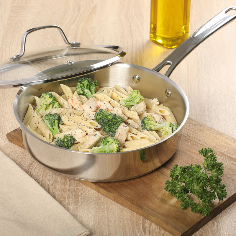Sur la Table Kitchen Essentials Chef's Deck 10pc Stainless Steel Cookware Set - Polish Ext - Impact Bonded Base - SS Hollow Handle - GBX w/ Remailer