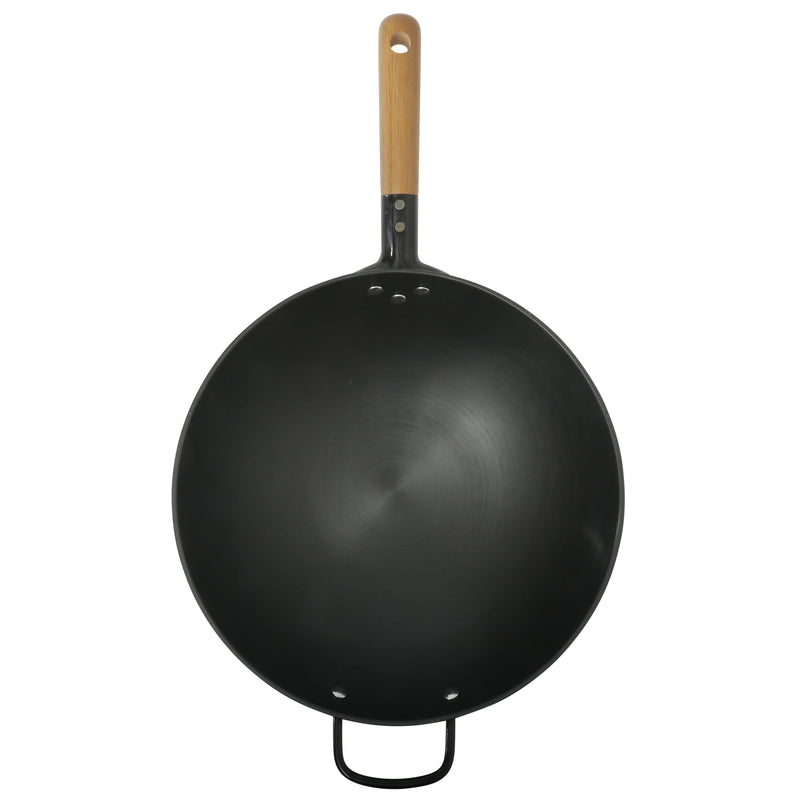 Gibson Home Welton 13.5" Carbon Steel Wok - Black - Wood Handle - Color Sleeve