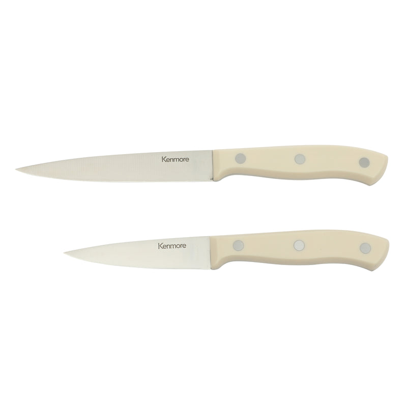 Kenmore Kane Glacier 14pc Stainless Steel Cutlery Set w/ Ashwood Block - ABS Handle - Gift Box w/ Remailer : Linen