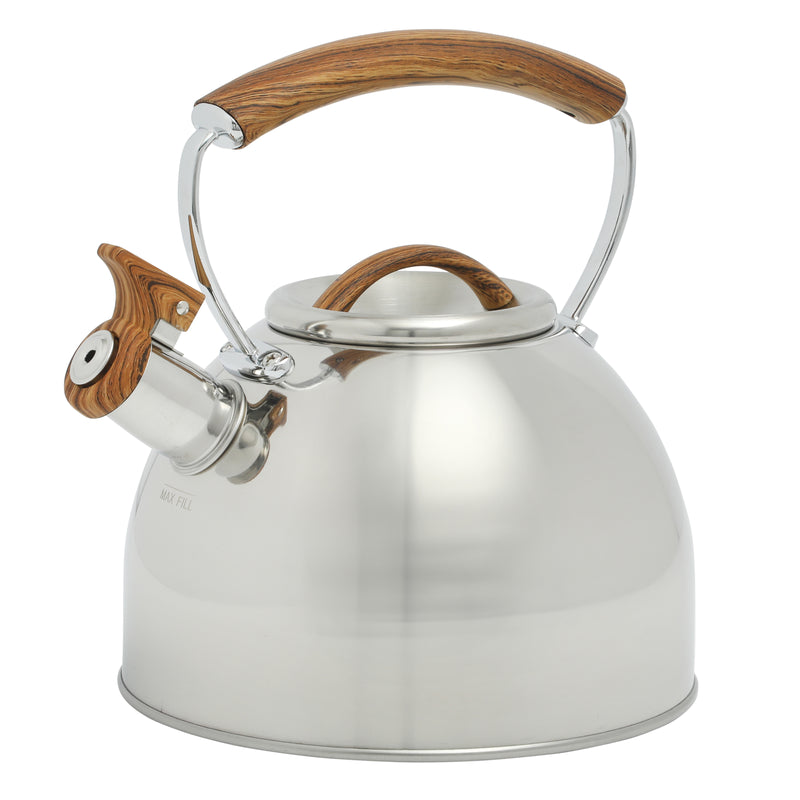 Mr. Coffee Fremont 2qt Stainless Steel Tea Kettle - Metallic Polished - Wood Look Handle - Gift Box w/ Hang Tag