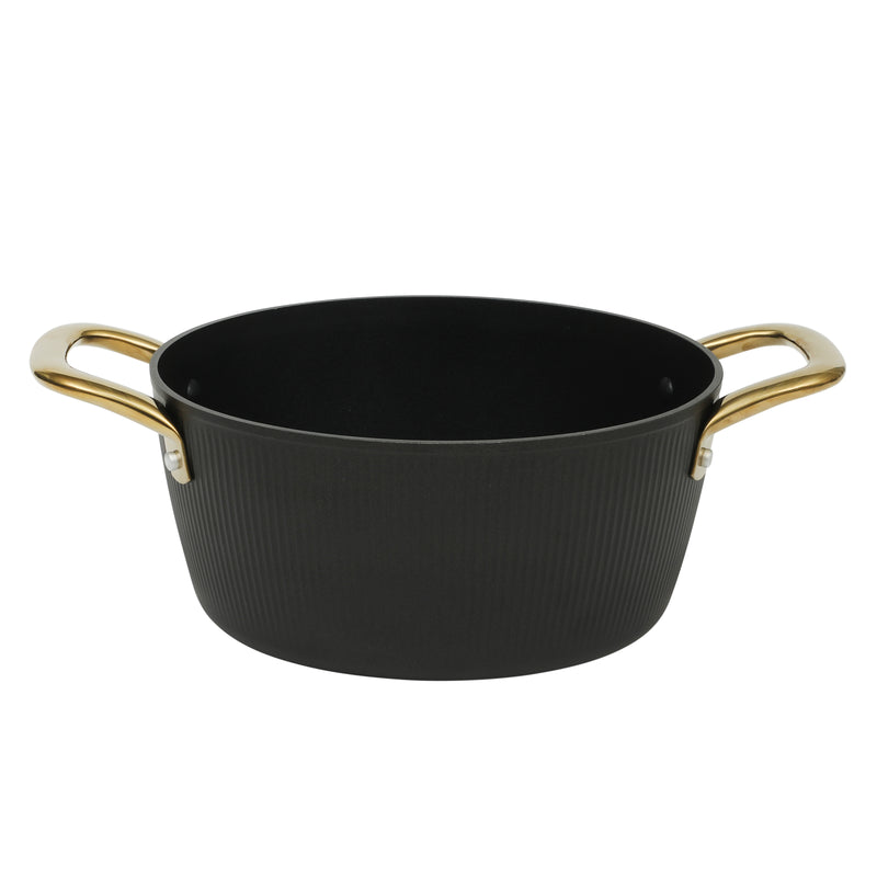 Oster Abbottsford 4.4qt Aluminum Dutch Oven w/ Flat Glass Lid - Matte Black Stripe - Nonstick - CD Bottom - SS Gold Handle - O/S - Color Sleeve