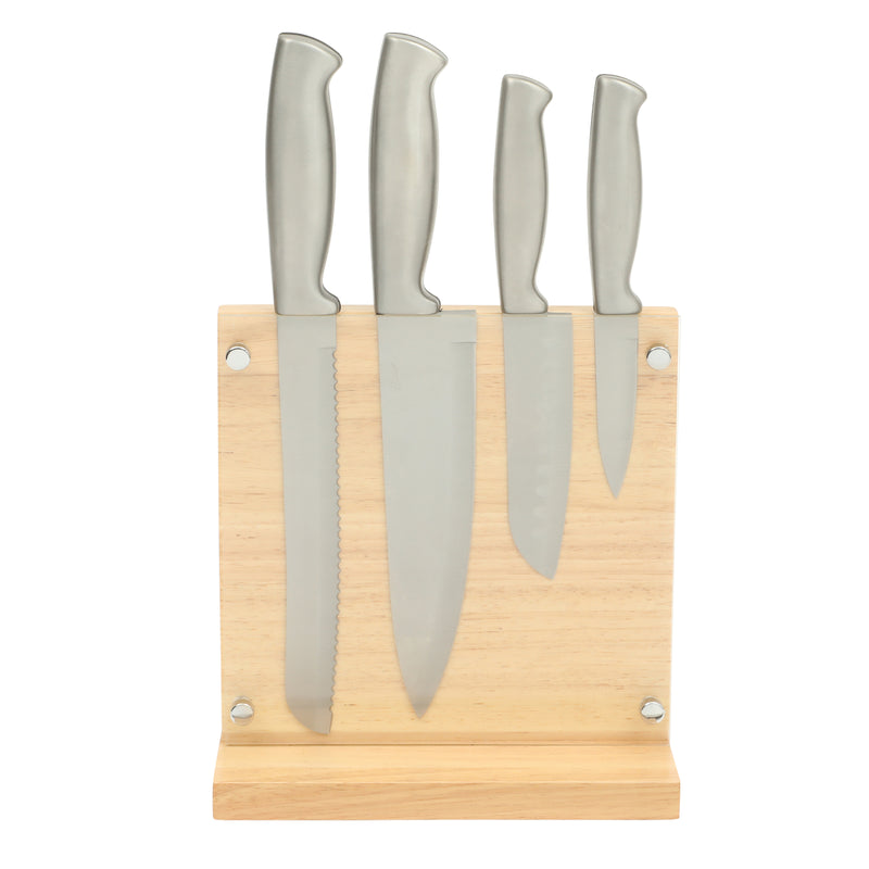 Oster Baldwyn 5pc Cutlery Set w/ Rubber Wood Magnetic Stand - SS - GBX