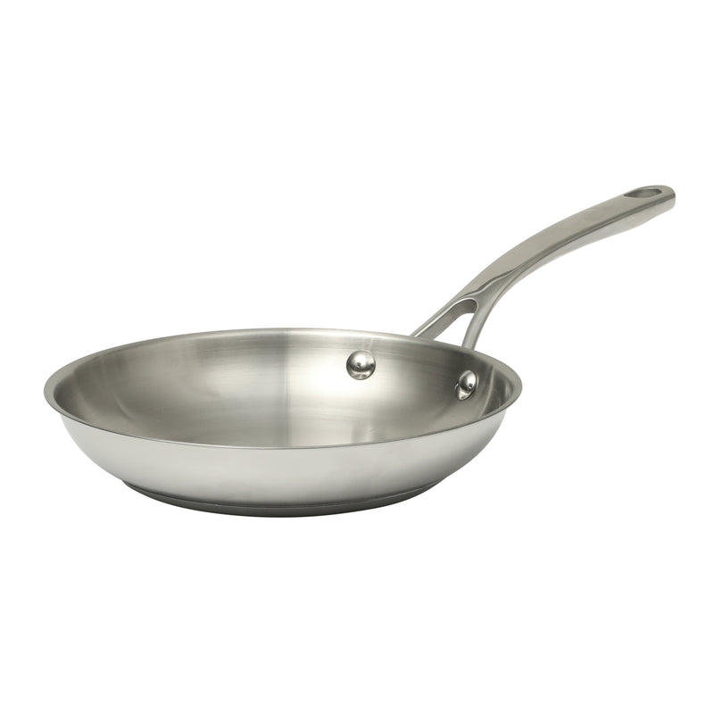 Martha Stewart Castelle 8" Stainless Steel Frying Pan - Satin Polish Interior- Gold PVD Handle - Impact Bonded Base - Color Sleeve
