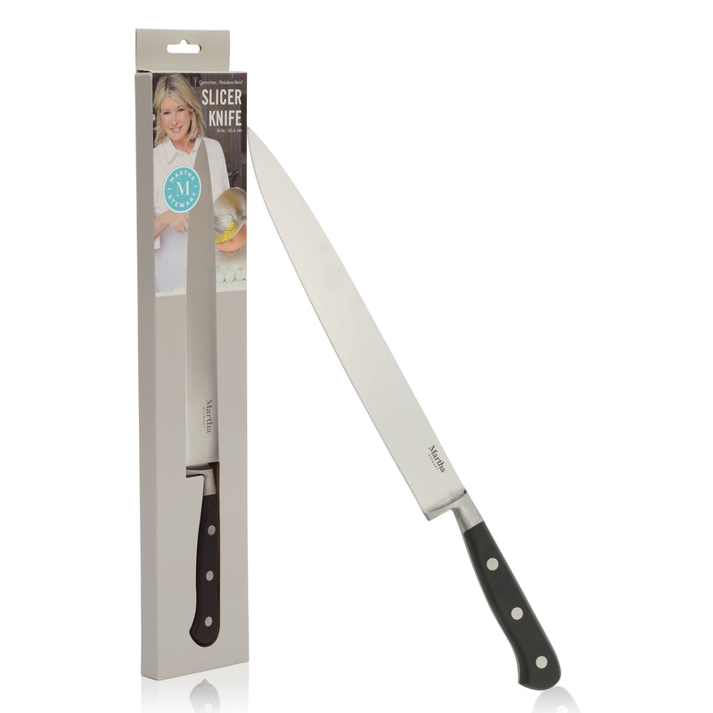 Martha Stewart Carverton 10" Stainless Steel Slicer - Black - Traditional Shape - ABS Forged Handle - Gift Box w/ Remailer