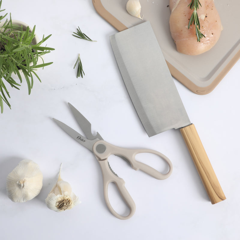 Oster Huntingfield 2pc Stainless Steel Cutlery Set - PP w/ Olive Wood Look - Clampack