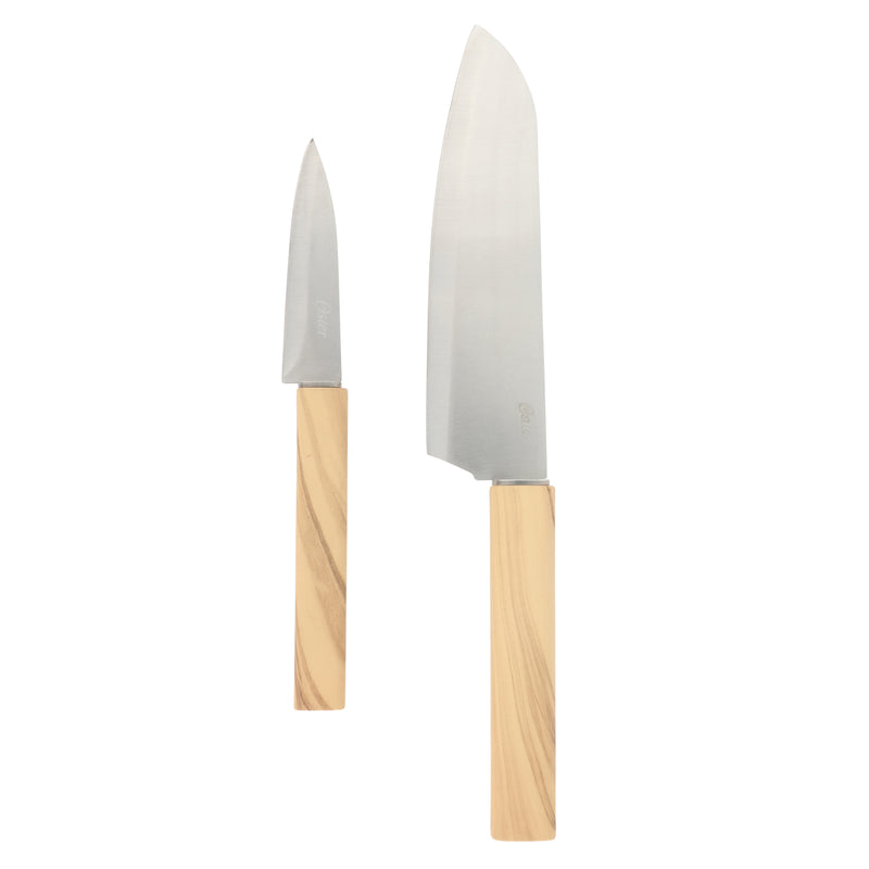 Oster Huntingfield 2pc Stainless Steel Cutlery Set - PP w/ Olive Wood Look - Clampack