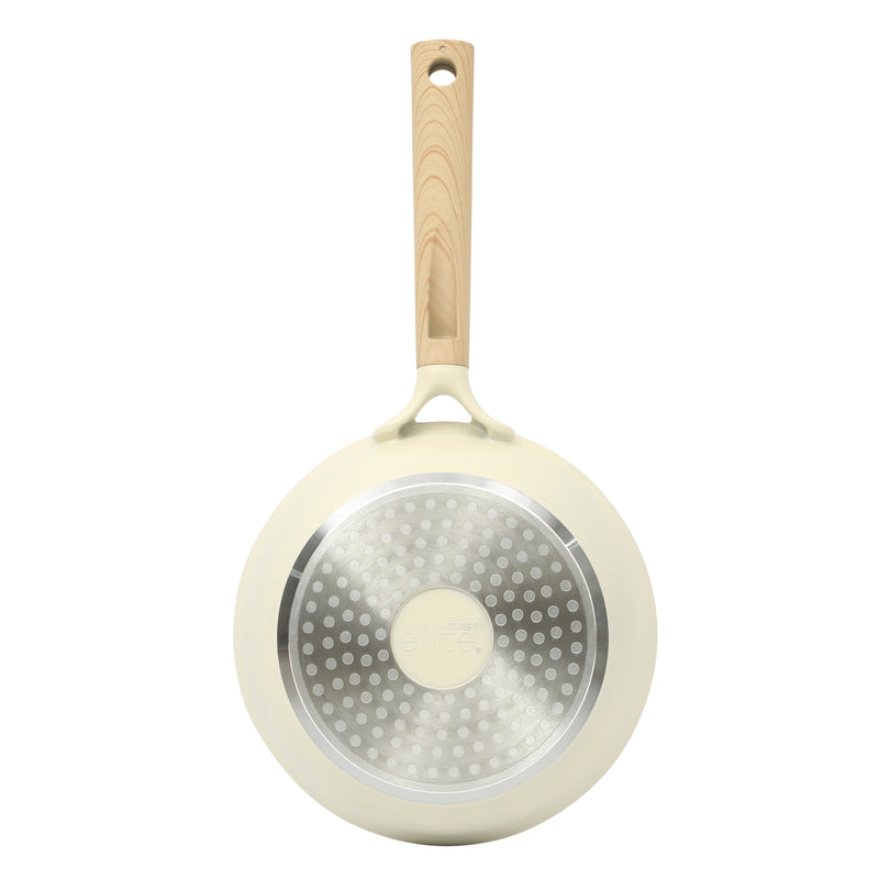 Gibson Elite Folkstone 13pc Cast Aluminum Set w/ Kitchen Tools - Linen - Nonstick Ceramic Interior - Induction Base - Wood Look Soft Touch Handle - Gift Box