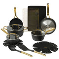 Oster Abbottsford 16pc Aluminum Cookware Combo Set - Matte Black Stripe - Nonstick - CD Bottom - Stainless Steel Handle - Gift Box