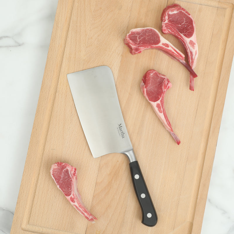 Martha Stewart Carverton 6" Stainless Steel Cleaver - Black - Traditional Shape - ABS Forged Handle - Gift Box w/ Remailer
