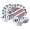 Gibson Home Cottage Stripes 12pc Melamine Dinnerware Set - 4 Assorted Designs - Decorated - 1400G - Gift Box