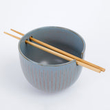 Gibson Elite Nightscape 5.25" Reactive Glaze Stoneware Noodle Bowl w/ Chopsticks - Color Sleeve