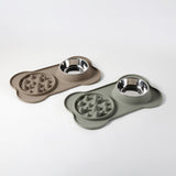 Gibson Home Curious Canines 2 pc 16" Stainless Steel Bowl & Silicone Slow Feeder On Silicone Mat - Open Stock w/ Color Sleeve