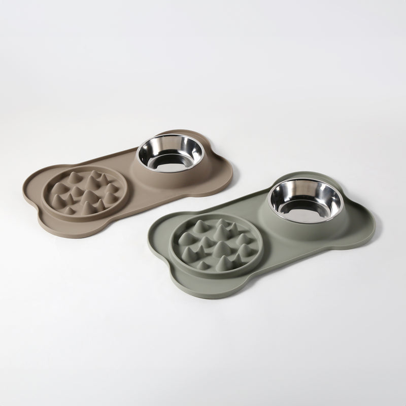 Gibson Home Curious Canines 2 pc 16" Stainless Steel Bowl & Silicone Slow Feeder On Silicone Mat - Open Stock w/ Color Sleeve