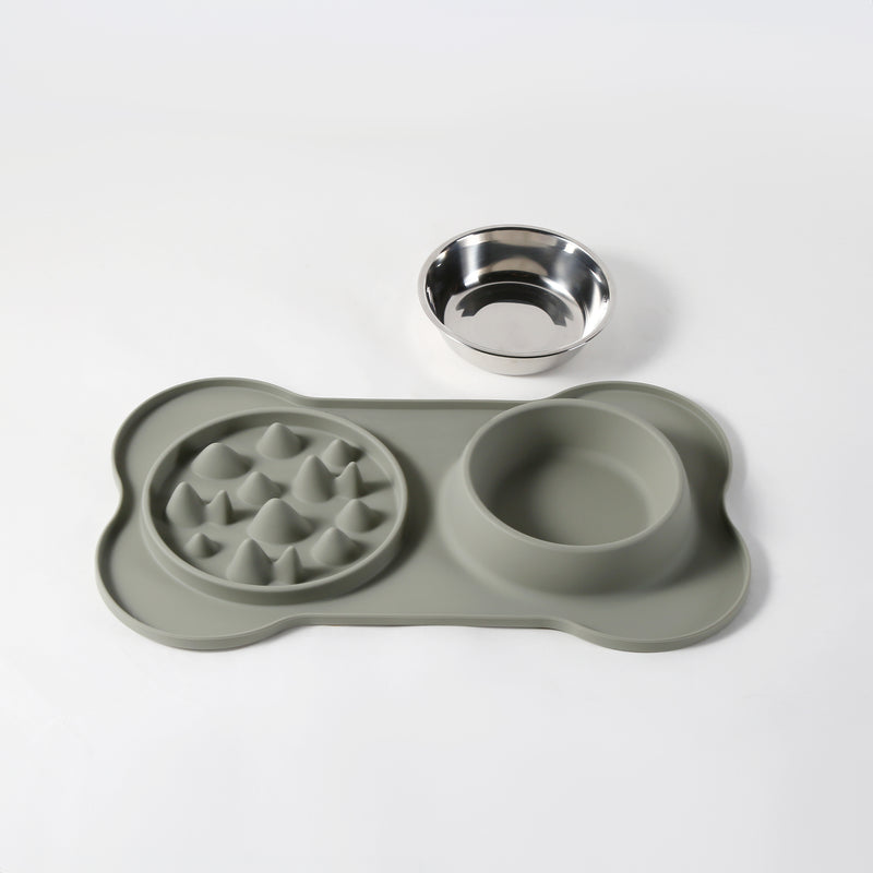 Gibson Home Curious Canines 2 pc 16" Stainless Steel Bowl & Silicone Slow Feeder On Silicone Mat - Open Stock w/ Color Sleeve