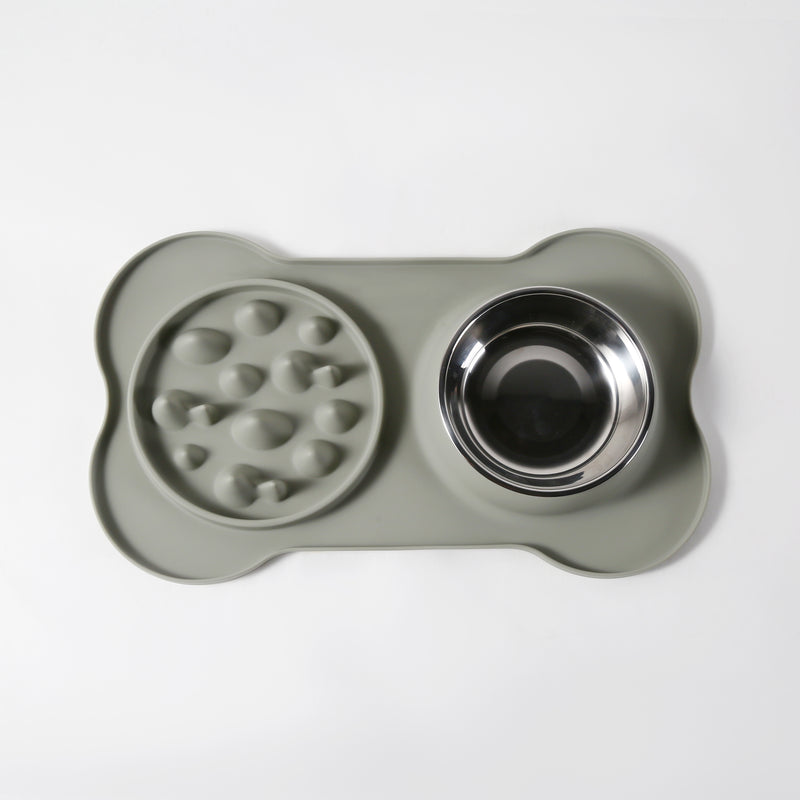 Gibson Home Curious Canines 2 pc 16" Stainless Steel Bowl & Silicone Slow Feeder On Silicone Mat - Open Stock w/ Color Sleeve