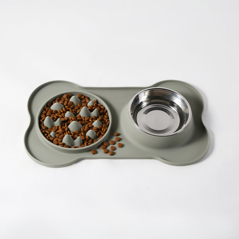 Gibson Home Curious Canines 2 pc 16" Stainless Steel Bowl & Silicone Slow Feeder On Silicone Mat - Open Stock w/ Color Sleeve
