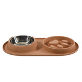 Gibson Home Curious Canines 2 pc 16" Stainless Steel Bowl & Silicone Slow Feeder On Silicone Mat - Open Stock w/ Color Sleeve