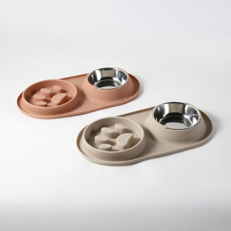 Gibson Home Curious Canines 2 pc 16" Stainless Steel Bowl & Silicone Slow Feeder On Silicone Mat - Open Stock w/ Color Sleeve