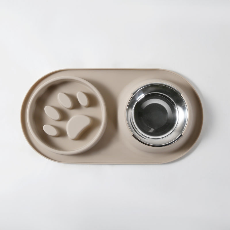 Gibson Home Curious Canines 2 pc 16" Stainless Steel Bowl & Silicone Slow Feeder On Silicone Mat - Open Stock w/ Color Sleeve
