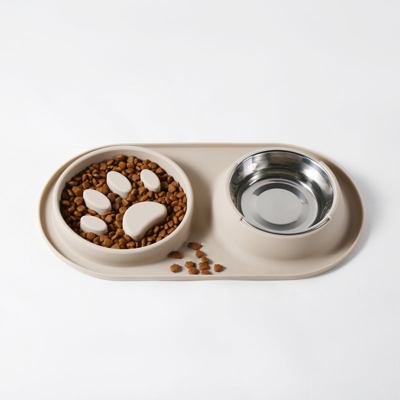 Gibson Home Curious Canines 2 pc 16" Stainless Steel Bowl & Silicone Slow Feeder On Silicone Mat - Open Stock w/ Color Sleeve