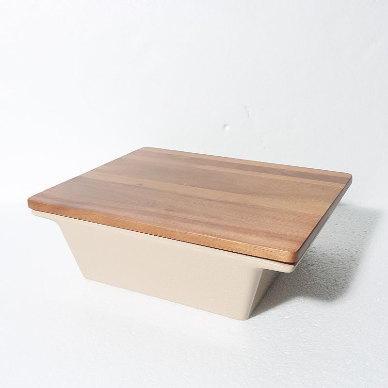 Gibson Elite Gracious Dining 2qt (1.9 Liter) Solid Color Stoneware Baker w/ Acacia Wood Lid - Color Sleeve