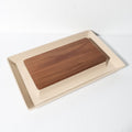 Gibson Elite Gracious Dining 14.2" x 9" x 2" Solid Color Stoneware 3-Section Serving Tray w/ Acacia Wood Lid - Color Sleeve
