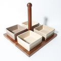 Gibson Elite Gracious Dining 4 pc 10oz Solid Color Stoneware Tidbit Dish w/ Acacia Wood Tray - Color Sleeve