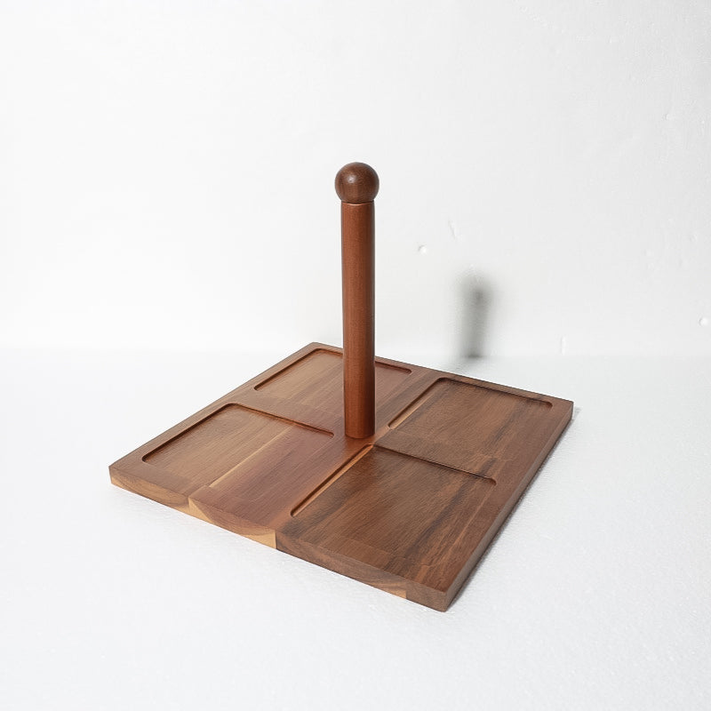 Gibson Elite Gracious Dining 4 pc 10oz Solid Color Stoneware Tidbit Dish w/ Acacia Wood Tray - Color Sleeve