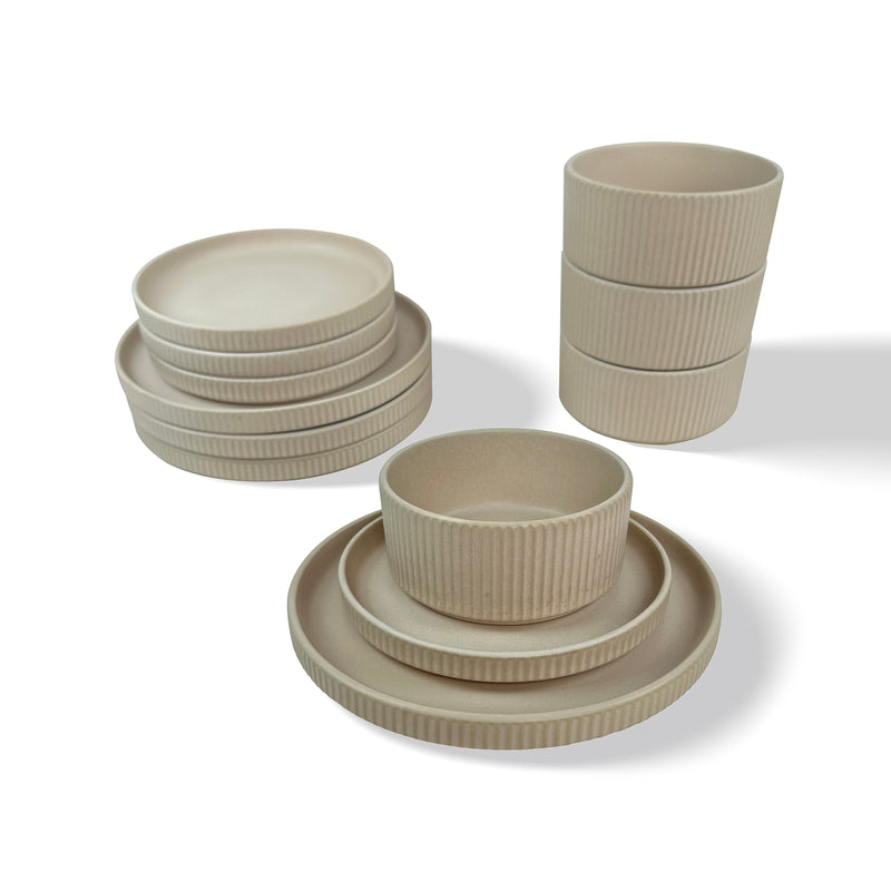 Gibson Elite Townscape 12 pc Reactive Glaze Stoneware Stackable Dinnerware Set - Gift Box w/ Remailer