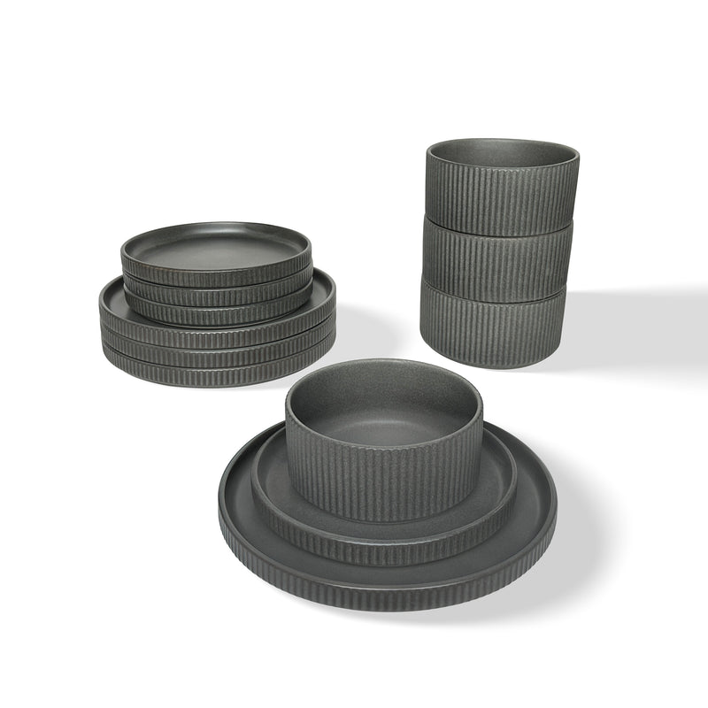 Gibson Elite Townscape 12 pc Reactive Glaze Stoneware Stackable Dinnerware Set - Gift Box w/ Remailer