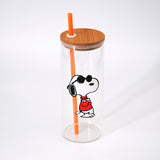 Peanuts Happy Sips 23oz Decorated Glass Tumbler w/ PP Straw & Bamboo Lid - Open Stock w/ U-Label