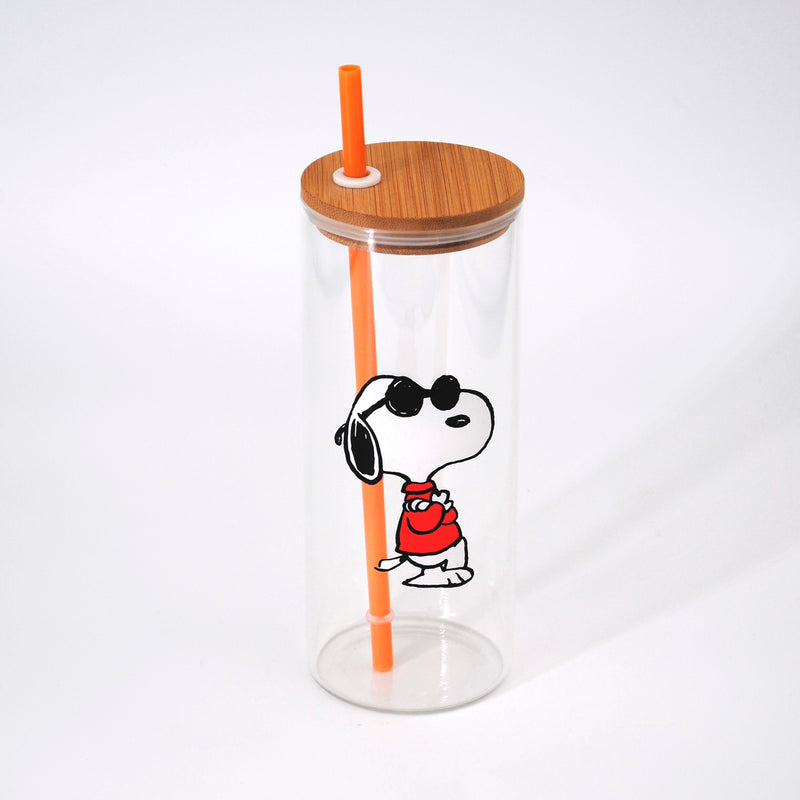 Peanuts Happy Sips 23oz Decorated Glass Tumbler w/ PP Straw & Bamboo Lid - Open Stock w/ U-Label