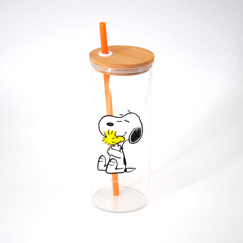 Peanuts Happy Sips 23oz Decorated Glass Tumbler w/ PP Straw & Bamboo Lid - Open Stock w/ U-Label