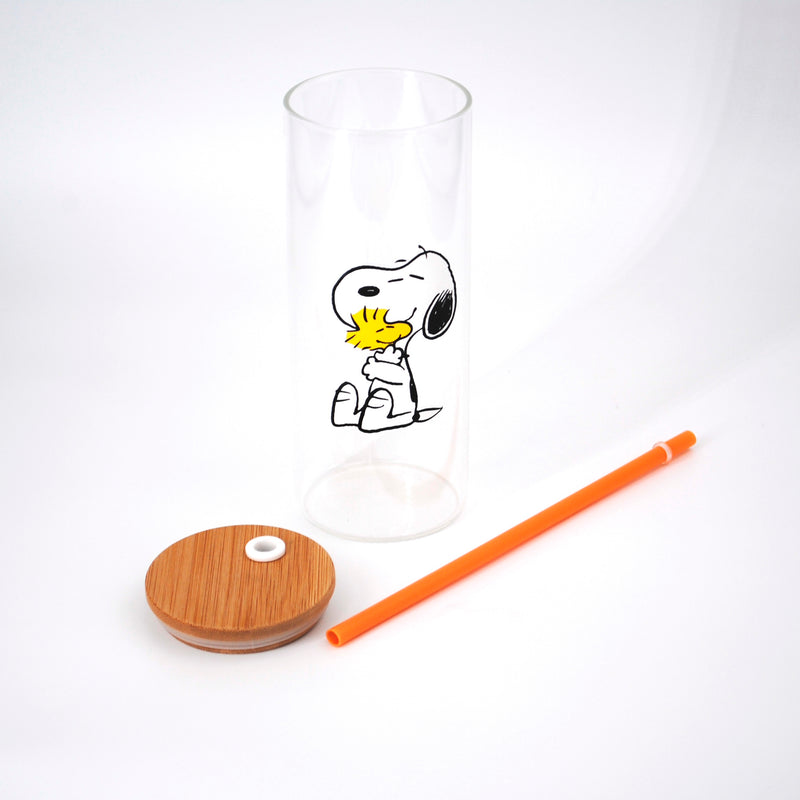 Peanuts Happy Sips 23oz Decorated Glass Tumbler w/ PP Straw & Bamboo Lid - Open Stock w/ U-Label